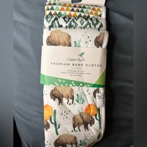 Copper Pearl Baby Burp Cloth Set - Woodland Bison print. Pack of 3
